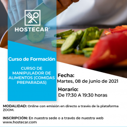 PRÓXIMA CONVOCATORIA CURSO DE MANIPULADOR DE ALIMENTOS